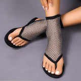 Fashion Rhinestone Mesh Thongs Sandals Summer Flat Shoes