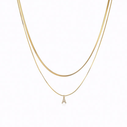 Micro-inlaid Letter Necklace Blade Flat Snake Bones Chain