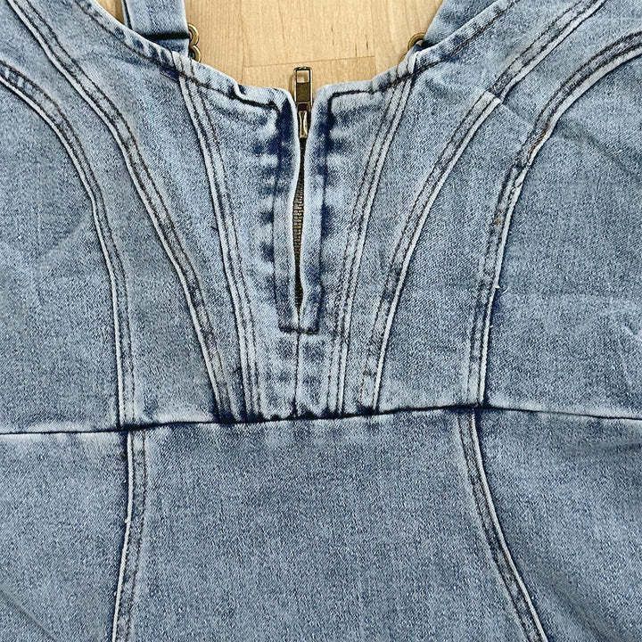 Nuovo abito in denim con reggicalze con scollo a U Abiti estivi casual attillati e aderenti con design a fessura