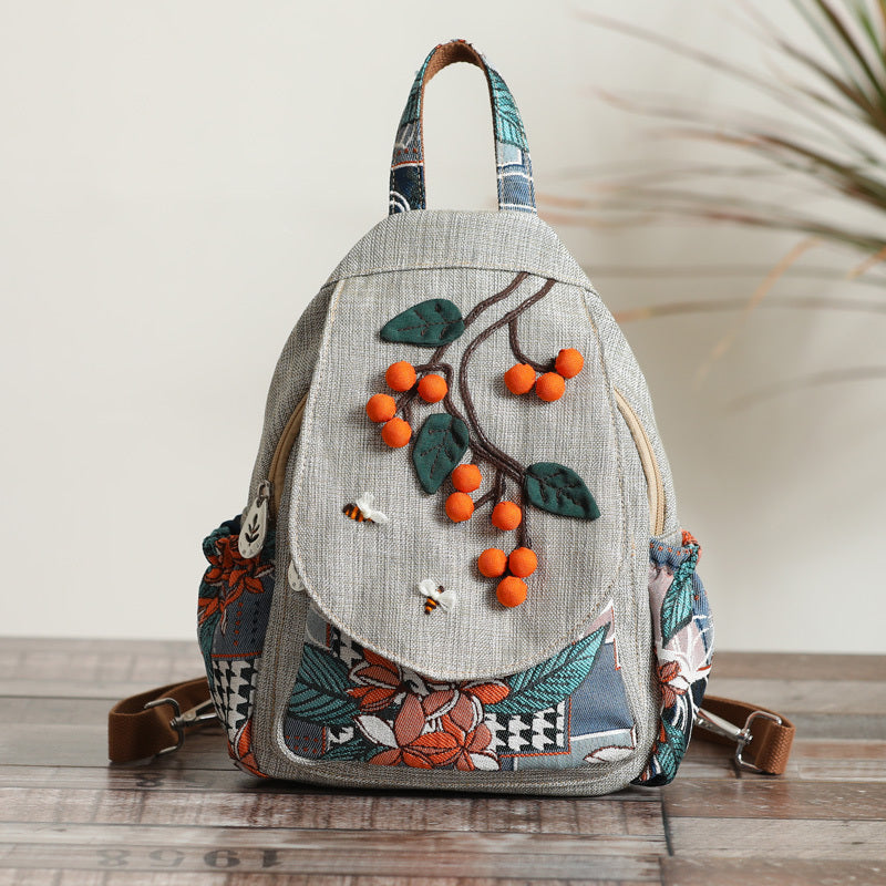 Canvas Lightweight Casual Backpack With Three-dimensional Hand Woven Persimmon Ruyi Lightweight Backpack