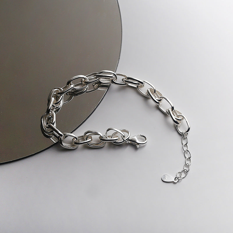 S925 Sterling Silber Hohles dickes Kettenarmband im Street Style