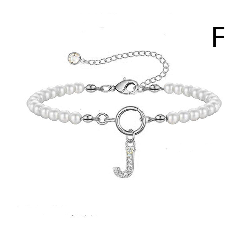 2024 New Fashion Toggle Clasp Initial Bracelet Women A-Z Letter Pendant 6mm Pearl Bracelet For Women Jewelry Gift