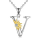 Sterling Silver Initial Alphabet Sunflower A Letter Script Name Pendant Necklace