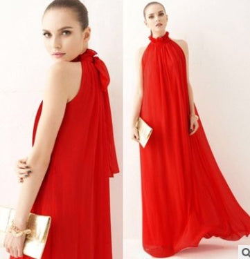 Bohemian Halter Stand Collar Chiffon Sleeveless Maxi Dress