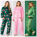 2024 Casual Flannel Pajama Sets For Women 2 Piece Cute Long Sleeve