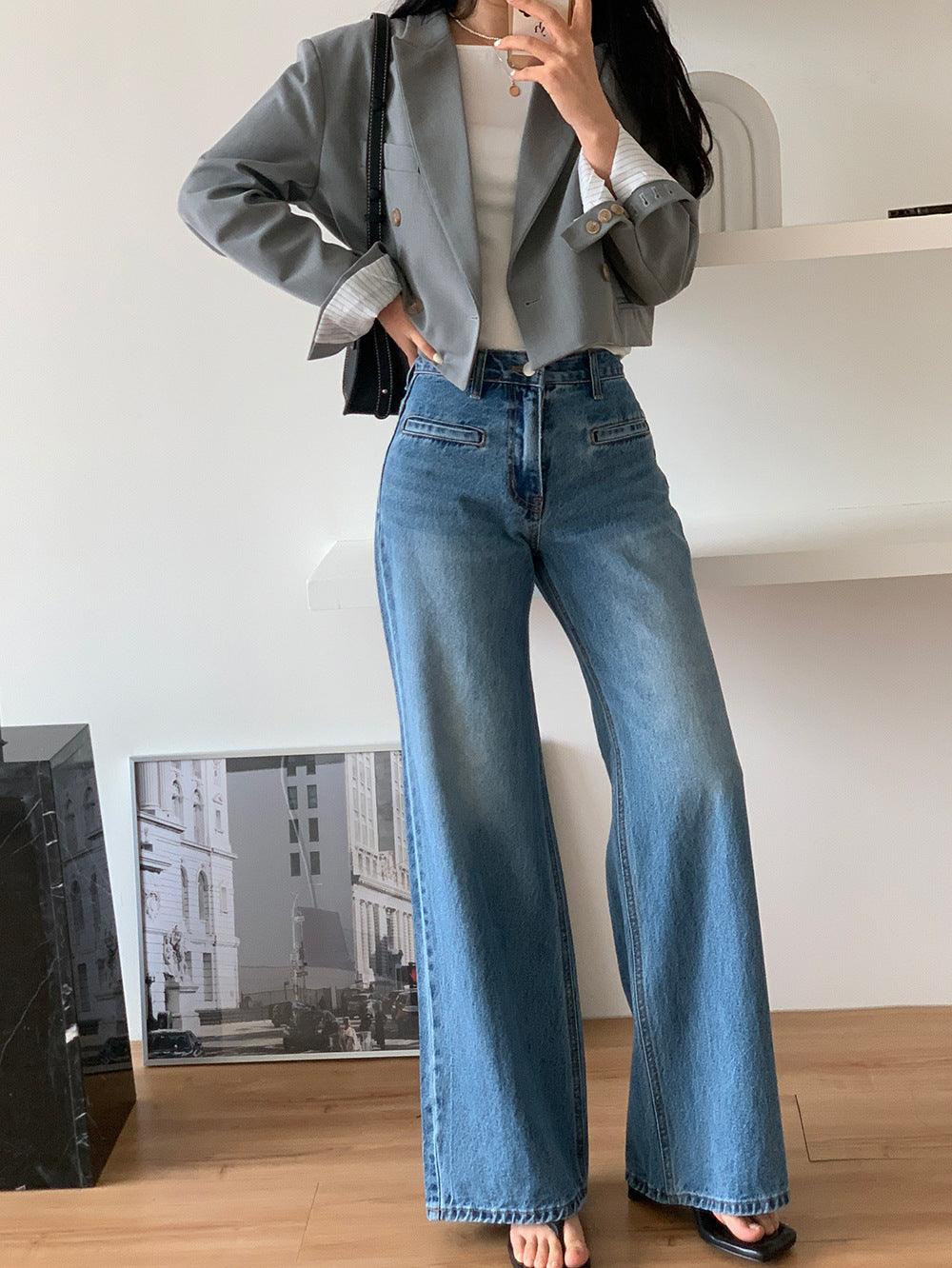 Schlankmachende Retro-Jeans mit hoher Taille