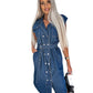 Casual Polo Collar Sleeveless Clinch Open Chest Waist-controlled Lace-up Denim Dress