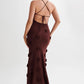 Braces Skirt Three-dimensional Flower Knitted Backless Lace-up Dress