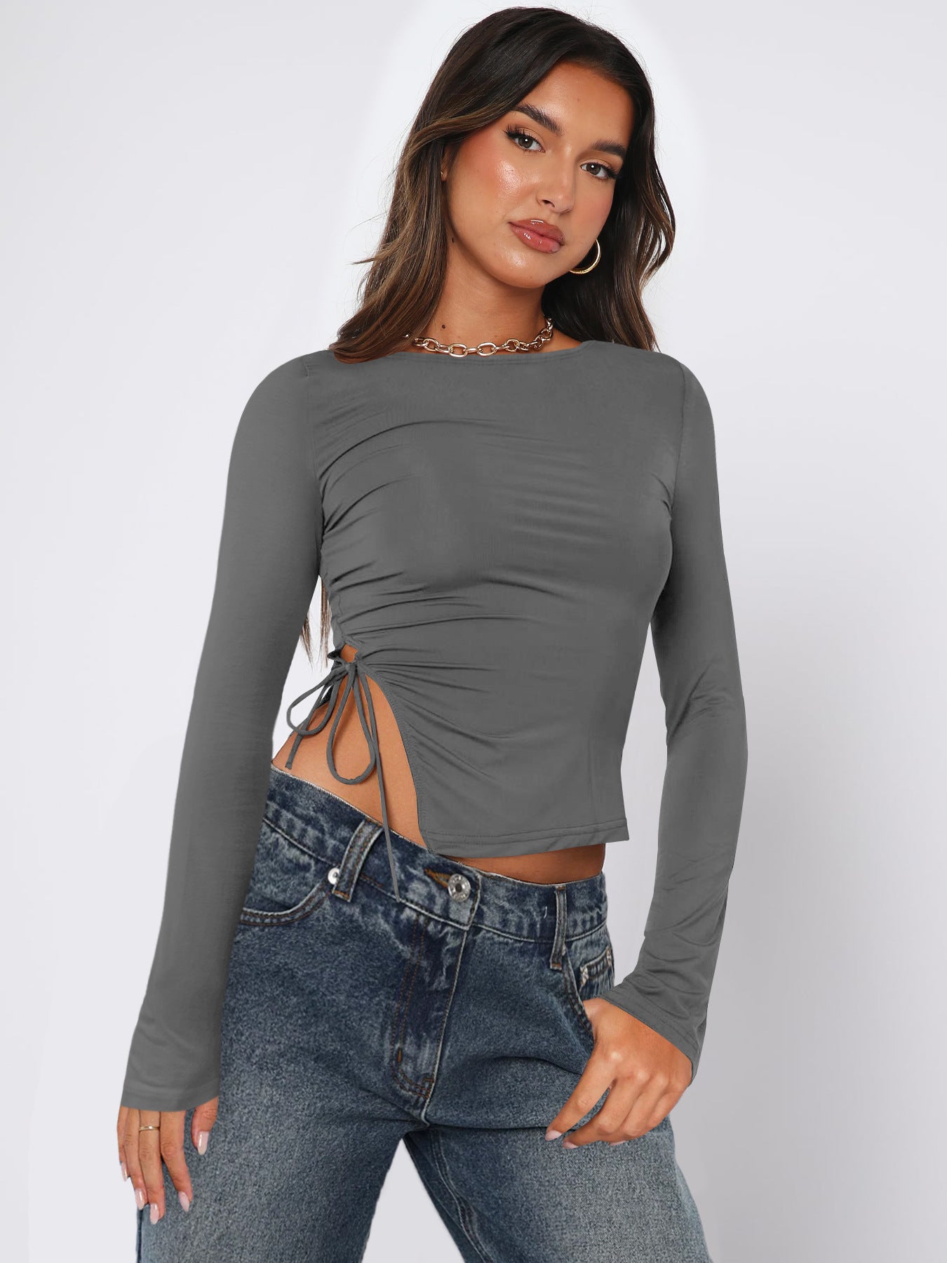 Top da donna con coulisse e spalle scoperte