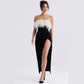 Off-shoulder Contrast Color Ostrich Hair Tube Top High Slit Bandage One-piece Dress