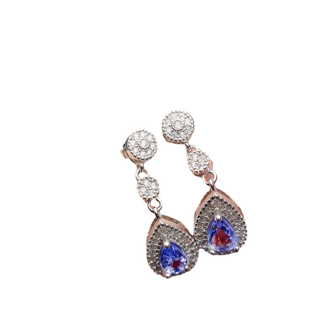 Natural Tanzanite Stud Earrings Silver Female Accessories