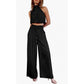 Summer Suits Casual Sleeveless Midriff-baring Top And Wide Leg Pants 2pcs Set