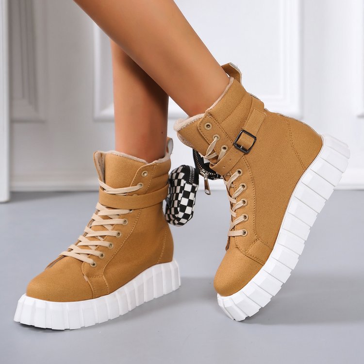 Punk Ankle Boots With Belt Buckle Pocket Designer Boots Chunky Heel Shoes Women