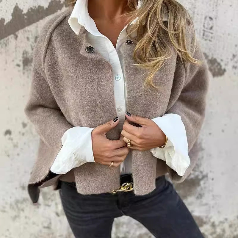 Damen Fledermausärmel Strickjacke Herbst und Winter Locker Kurz Kaschmir Langarm Mantel