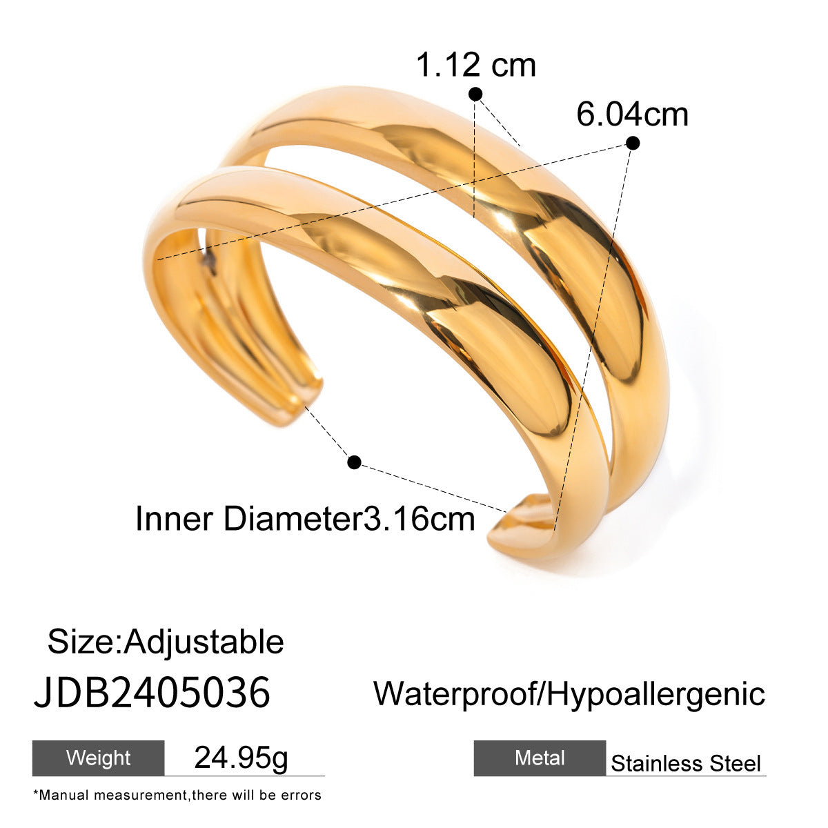 18K Gold Edelstahl Breite Oberfläche Armband High Sense