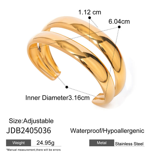 Bracciale in acciaio inossidabile oro 18K con superficie larga High Sense