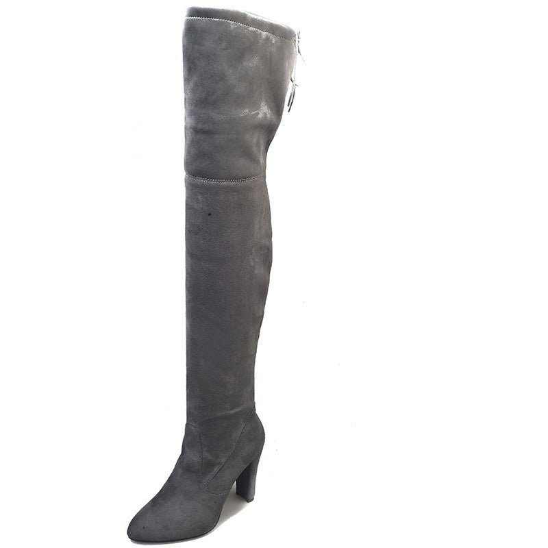 Spitzer Zehenbereich, klobiger Absatz, Overknee-Stiefel, federnder Overknee-Stiefel für Damen