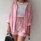 Wrinkled Fabric Lapel Long Sleeved Shirt Shorts Fashion Casual Set