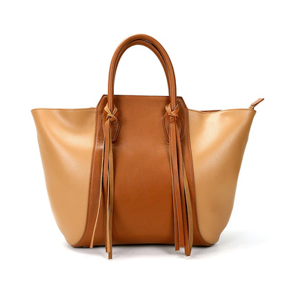 Leather Portable Tassel Tote Bag For Women