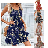 Floral Print Suspender Dress With Elastic Waist Design