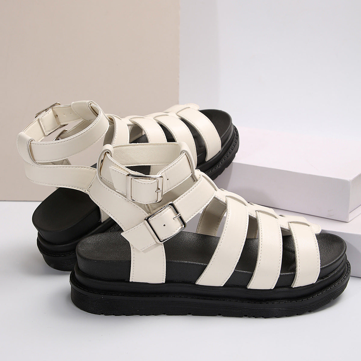 Hollow-out Belt Buckle Platform Pig Cage Sandals Foreign Trade Roman Shoes