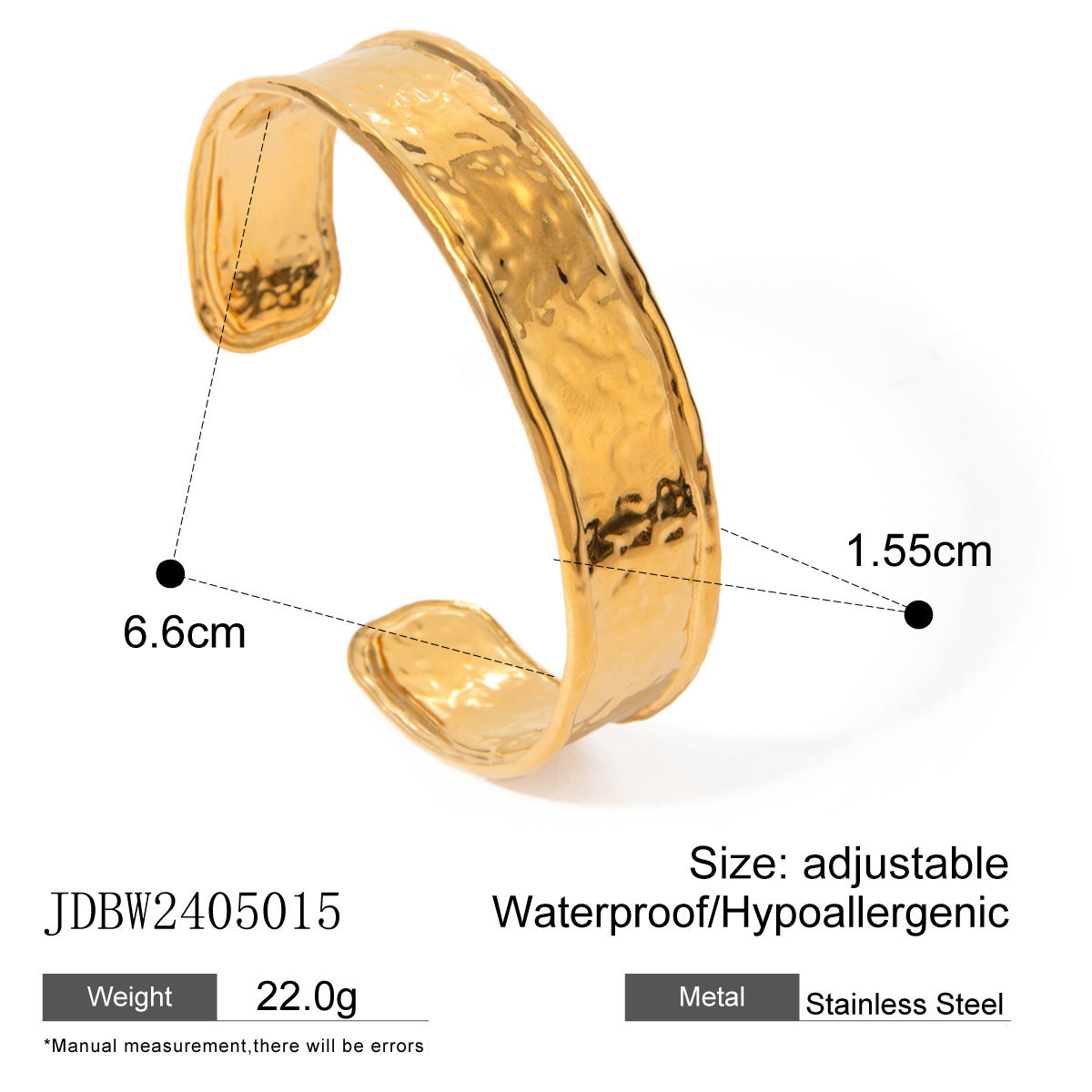 18K Gold Edelstahl Breite Oberfläche Armband High Sense