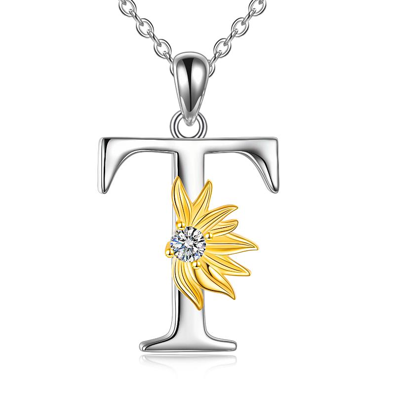 Sterling Silver Initial Alphabet Sunflower A Letter Script Name Pendant Necklace