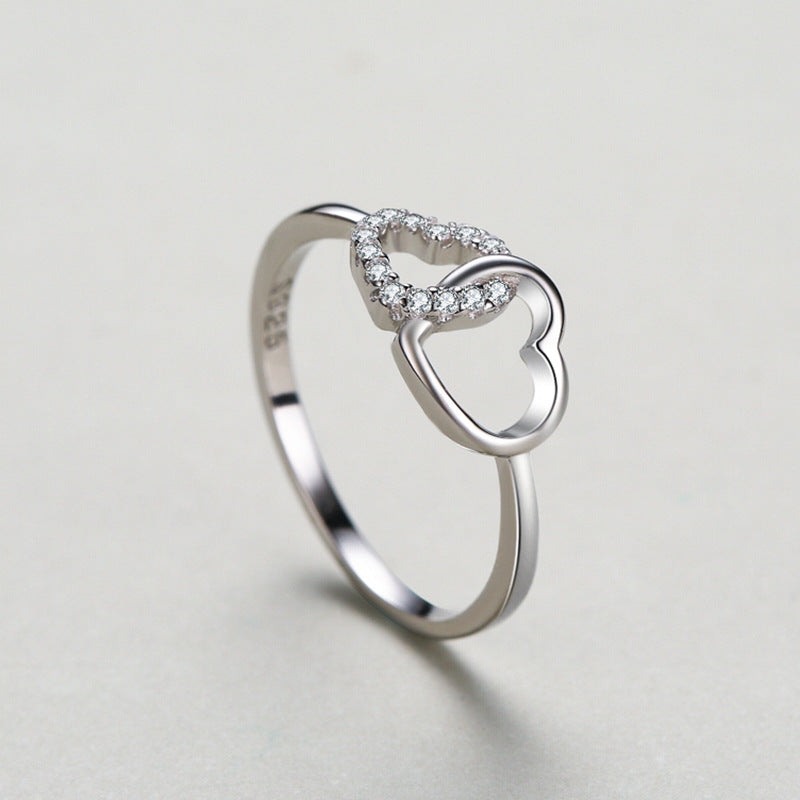 S925 Sterling Silver Double Heart-shaped Ring