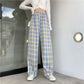 Plaid Wide Leg Pants Women Casual Pants