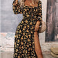 Flowers Printing Long Sleeve Dress