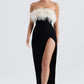 Off-shoulder Contrast Color Ostrich Hair Tube Top High Slit Bandage One-piece Dress