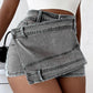 Y2K Street Vintage Denim Shorts Saum A-Linie Skinny Mini Skorts Rock