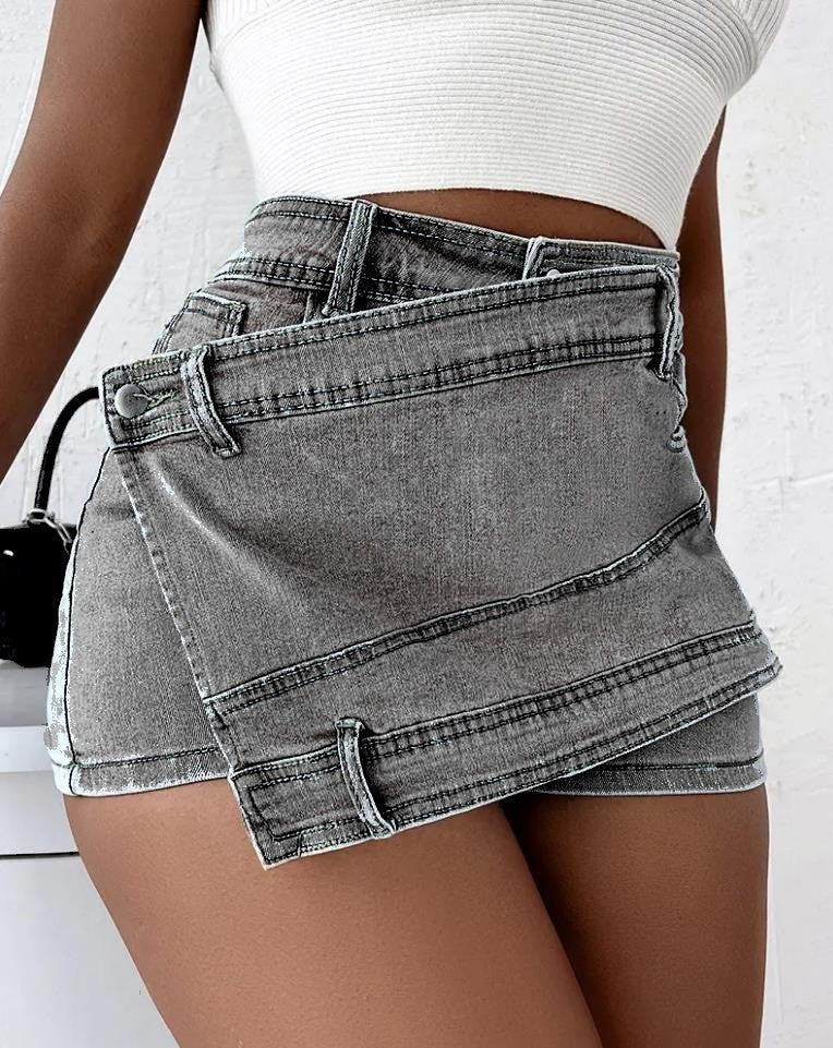 Y2K Street Vintage Denim Shorts Saum A-Linie Skinny Mini Skorts Rock