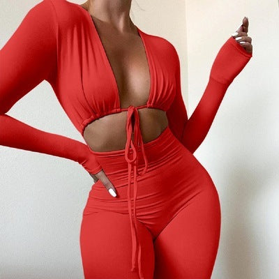 Lace-up Cutout Long Sleeve Slim Fit Bodysuit