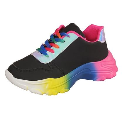 INS Style Regenbogenfarbene Sneakers mit dicker Unterseite und Schnürung