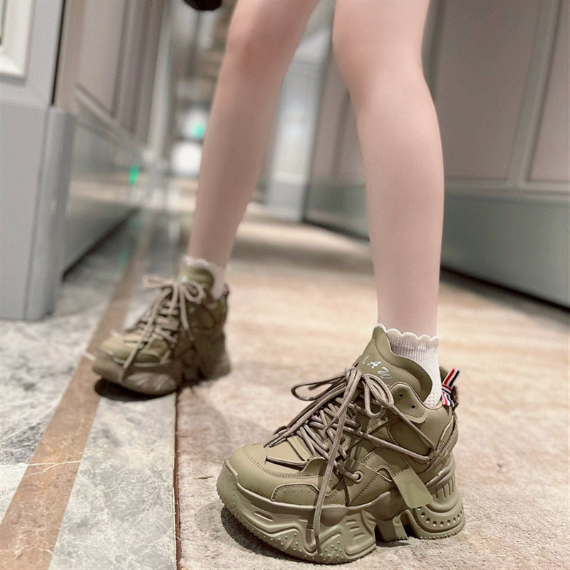 New Leather Lace Up Sponge Thick Soled For Women