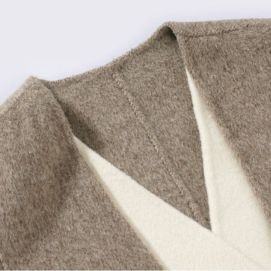 Double-sided Wool Overcoat V-neck Scarf Reversible Woolen Jacket