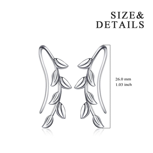 Sterling Silver Ear Climber Crawler Cuff  Leaf Earrings for Women Girls