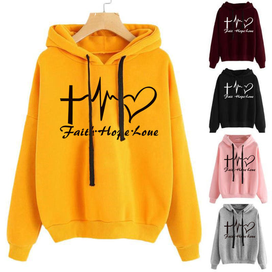 Heart Print Hoodie Sweatshirt