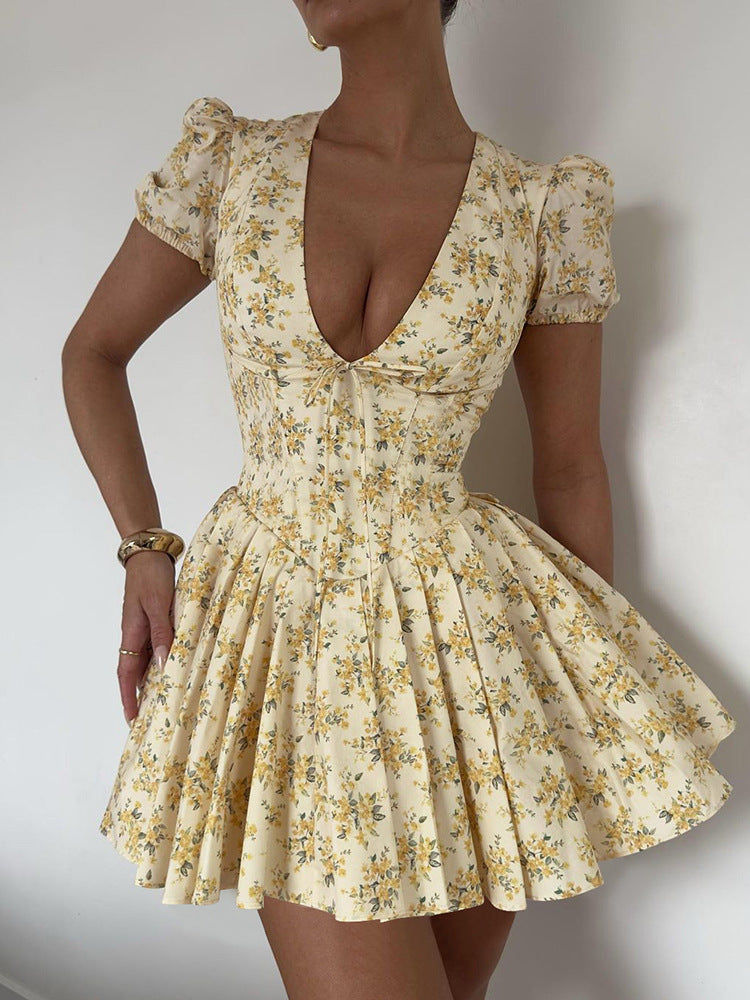 Fashion Pleated Floral Dress