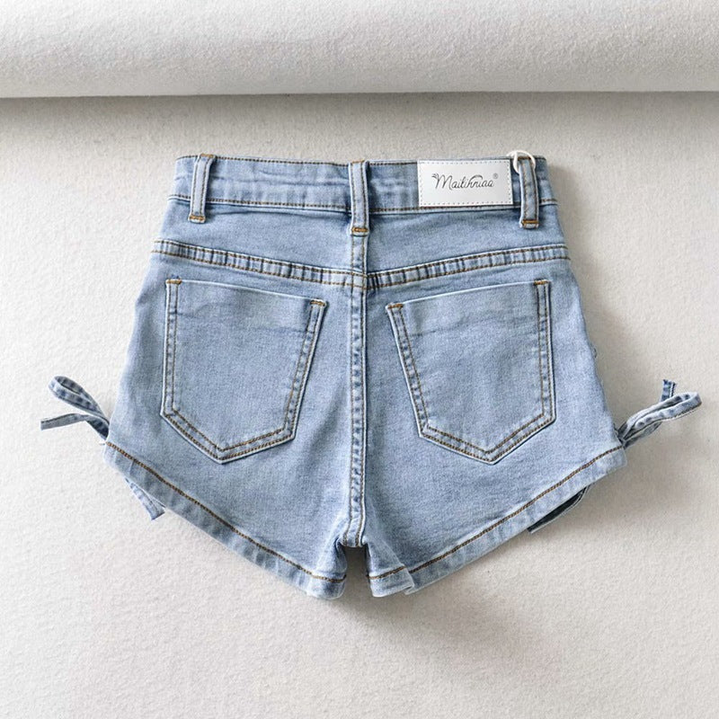 Fashionable And Personalized Bow Denim Shorts