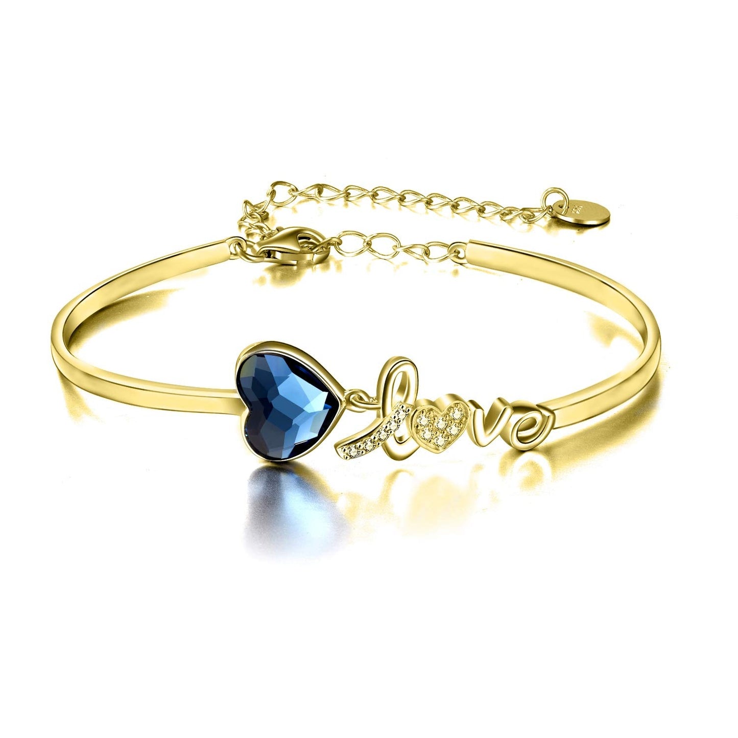 Bracciale rigido con cristalli blu dall'Austria Love Heart in argento sterling placcato oro bianco