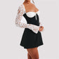 Fashion Corset Lace Long Sleeve Dress Sexy Y2K Backless Lace Up Short Dresses