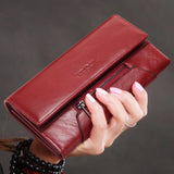 Long Cowhide Multiple Card Slots Coin Pocket RFID Anti-magnetic Women's Handbag