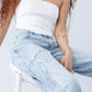 Straight Trousers Embroidered Side Frayed Butterfly Jeans Baggy Pants