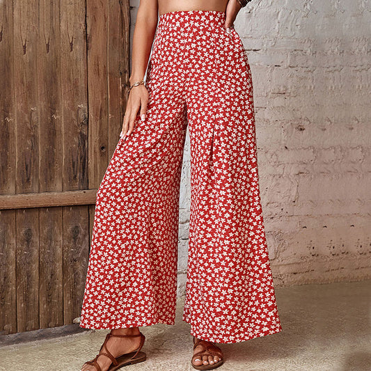 Fashionable Floral High Waist Wide Leg Trousers