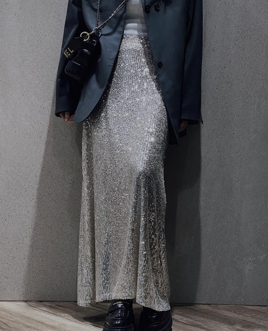 Women's Long-sleeve Blouse Long Skirt Sequined Suit