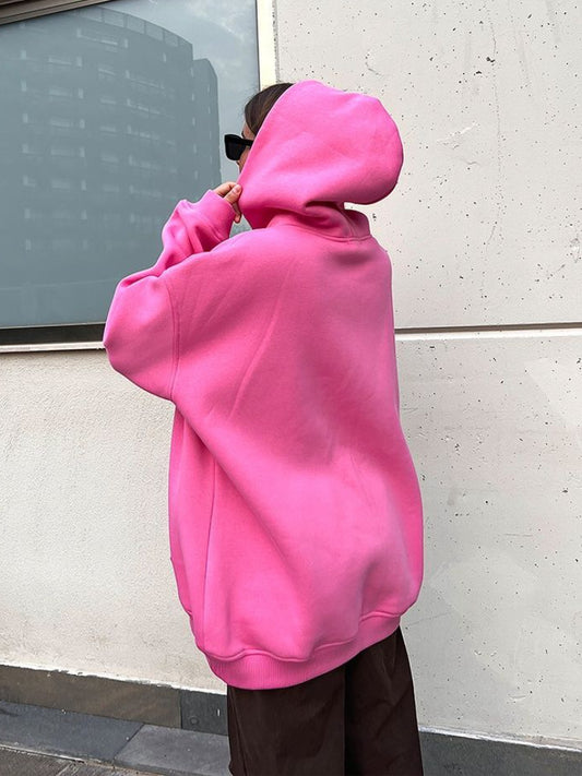 Street Boyfriend Style Polar Fleece Loose Pockets Hooded Sweater