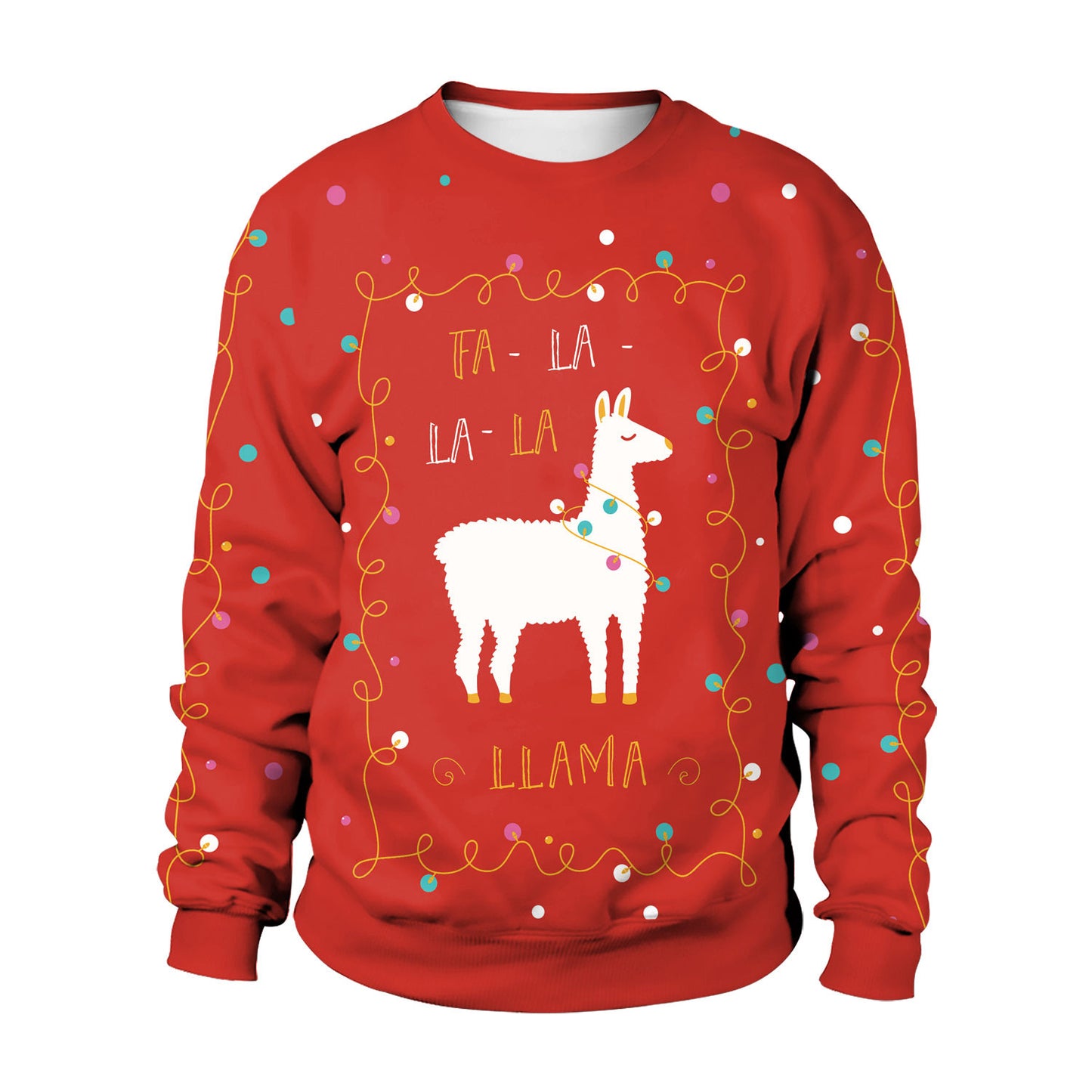 Digitales Weihnachts-Sweatshirt mit Rundhalsausschnitt und Alpaka-Aufdruck