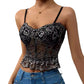 Color Matching Lace Pleated Hem Fishbone Women's Camisole